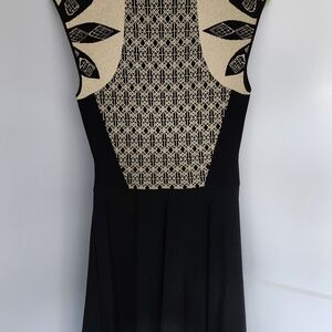 Ted Baker - Black Knit Skater Dress w/ Gold Metallic Print Sz 8